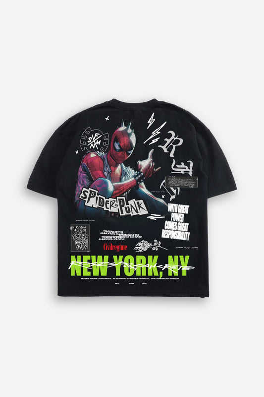 Spider Punk's Great Power 199X Oversized Tee in Black